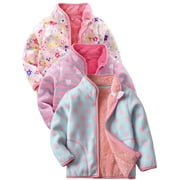 WIBACKER 1-6T Toddler Girls Polar Fleece Warm Jacket Baby Girls Spring Fall Zip-up Lightweight Long Sleeve Coat for Kids - 1 Piece Blue Dots