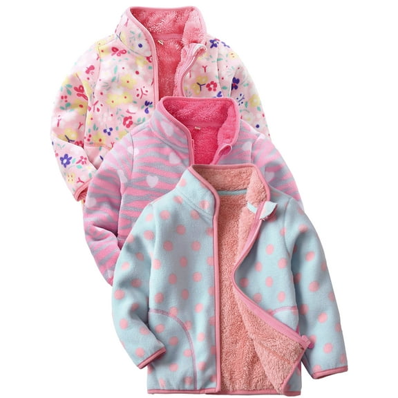 WIBACKER 1-6T Toddler Girls Polar Fleece Warm Jacket Baby Girls Spring Fall Zip-up Lightweight Long Sleeve Coat for Kids - 1 Piece Blue Dots