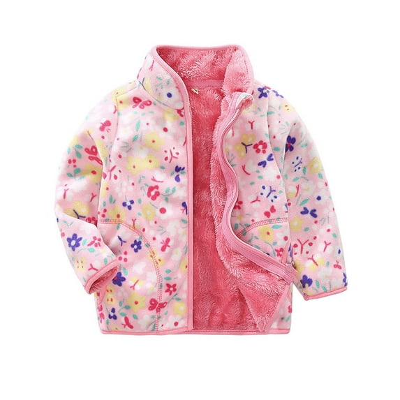 WIBACKER 1-6T Toddler Girls Polar Fleece Warm Jacket Baby Girls Spring Fall Zip-up Lightweight Long Sleeve Coat for Kids - Pink Flowers