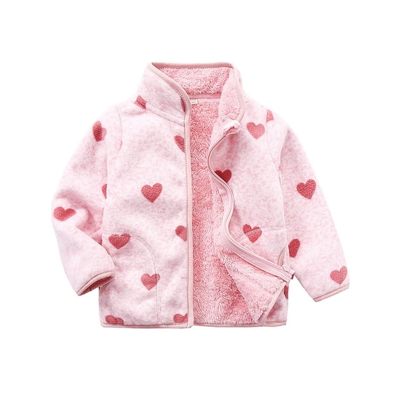 WIBACKER 1-6T Toddler Girls Polar Fleece Warm Jacket Baby Girls Spring Fall Zip-up Lightweight Long Sleeve Coat for Kids - Pink Love Heart