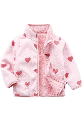 1-6T Toddler Girls Polar Fleece Warm Jacket Baby Girls Spring Fall Zip-up Lightweight Long Sleeve Coat for Kids - Pink Love Heart