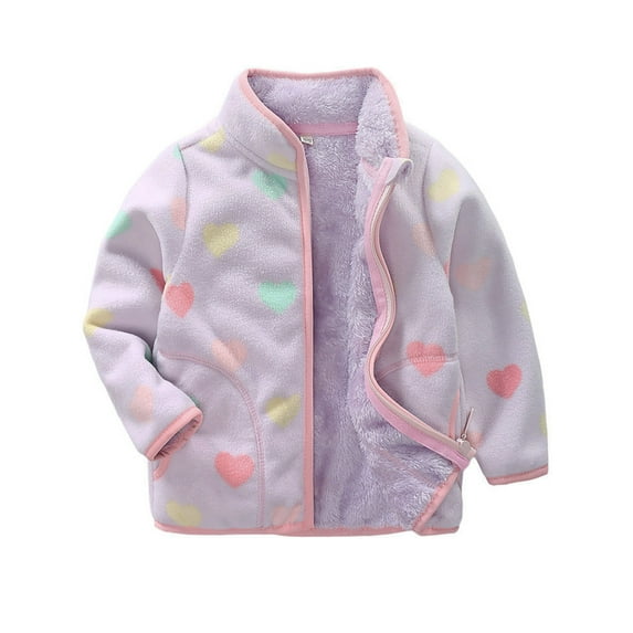 WIBACKER 1-6T Toddler Girls Polar Fleece Warm Jacket Baby Girls Spring Fall Zip-up Lightweight Long Sleeve Coat for Kids - Purple Love Heart