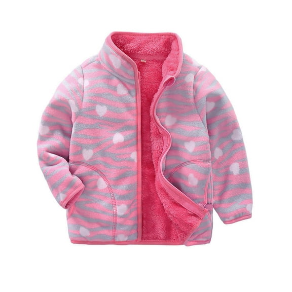 WIBACKER 1-6T Toddler Girls Polar Fleece Warm Jacket Baby Girls Spring Fall Zip-up Lightweight Long Sleeve Coat for Kids - Wave Love Heart
