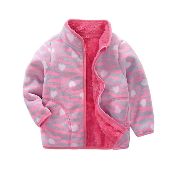 WIBACKER 1-6T Toddler Girls Polar Fleece Warm Jacket Baby Girls Spring Fall Zip-up Lightweight Long Sleeve Coat for Kids - Wave Love Heart
