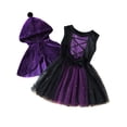thumbnail image 1 of WIBACKER 1-6T Toddler Girls Witch Costume Kids Halloween Party Cosplay Ball Gown Tulle Dress with Plush Hooded Cape Shawl Set, 1 of 10