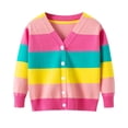 thumbnail image 1 of WIBACKER 1-6T Toddler Kids Baby Girls V Neck Rainbow Stripe Cardigan Casual Sweater Knit Coat, 1 of 8