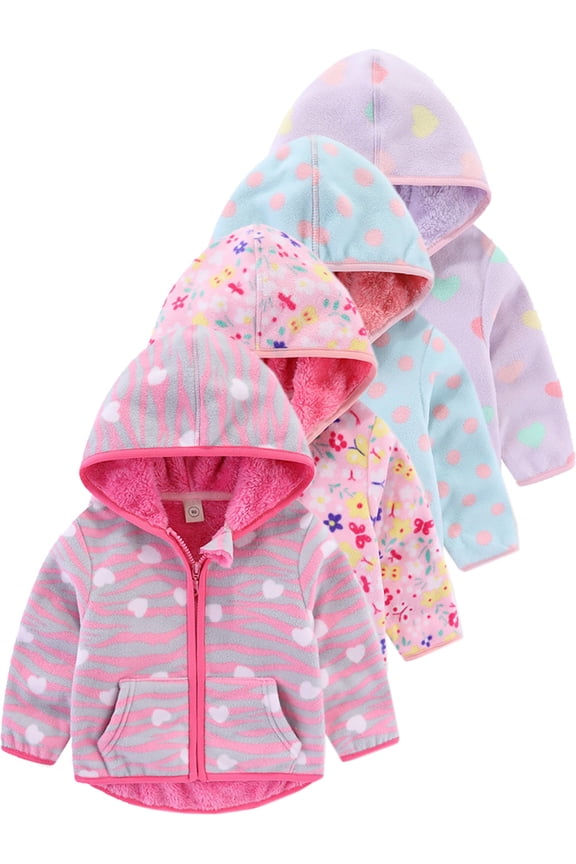 1-6Y Toddler Girl Polar Fleece Jacket Baby Girls Fall Winter Hooded Coat Long Sleeve Warm Outerwear - 1 Piece Wave Love Heart