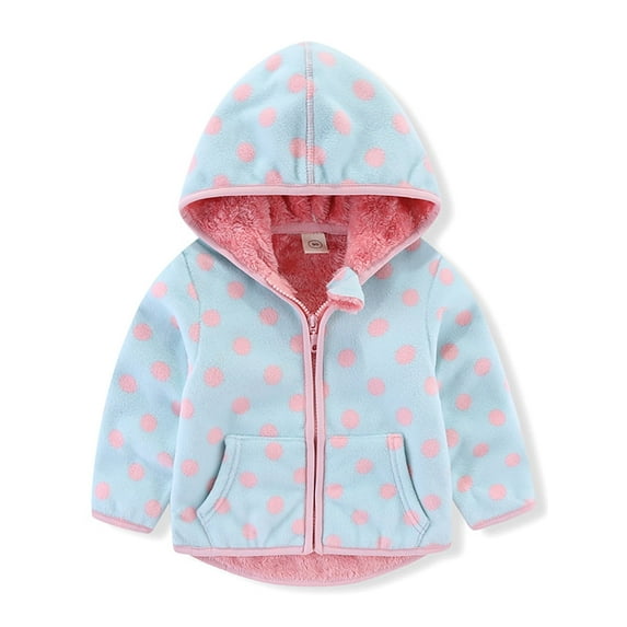 WIBACKER 1-6Y Toddler Girl Polar Fleece Jacket Baby Girls Fall Winter Hooded Coat Long Sleeve Warm Outerwear - Blue Dots