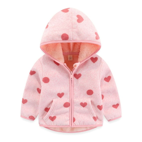 WIBACKER 1-6Y Toddler Girl Polar Fleece Jacket Baby Girls Fall Winter Hooded Coat Long Sleeve Warm Outerwear - Pink Love Heart
