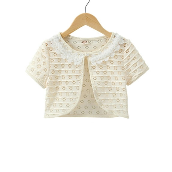 WIBACKER 1-8T Toddler Kid Knit Cardigan Shrug Girls Short Sleeve Pearl Flower Bolero Shoulder Jacket