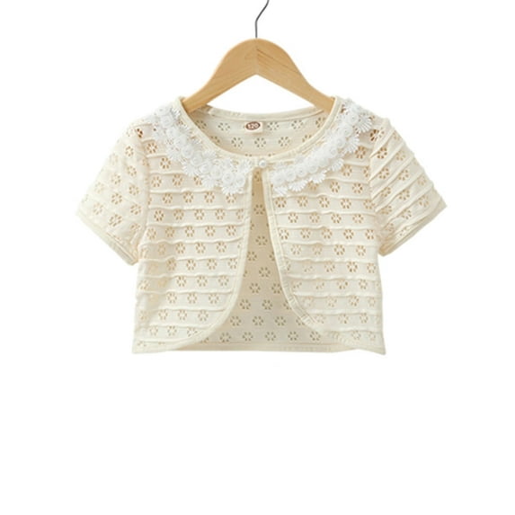 WIBACKER 1-8T Toddler Kid Knit Cardigan Shrug Girls Short Sleeve Pearl Flower Bolero Shoulder Jacket