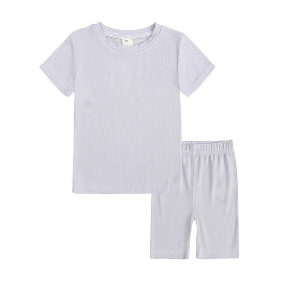 WIBACKER 1-8Y Ribbed Cotton Pajamas for Toddler Girls 2 Piece Short Sleeve Sleepwear Set