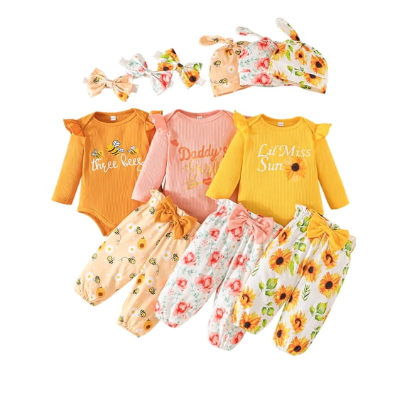 WIBACKER 1-Set Newborn Baby Girl Clothes Daddy's Girl Infant Romper Spring Fall Outfits Gifts for Girls Cute Pant 4Pcs Sets