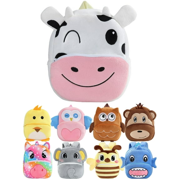 WIBACKER 10 inch Toddler Mini Backpack Pre SchoolBag Plush Animal Cartoon Travel Bag for Baby Girl Boy 2-5 Years Kindergarten - Cow