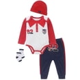 thumbnail image 1 of WIBACKER 100% Cotton 4-Piece Newborn Boys Basketball Outfits Infant Bodysuit Tops, Hat, Socks and Pants Baby Layette Gift Set, 1 of 9