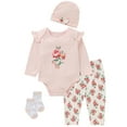 thumbnail image 1 of WIBACKER 100% Cotton 4-Piece Newborn Girls Floral Outfits Infant Bodysuit Tops, Hat, Socks and Pants Baby Layette Gift Set, 1 of 12