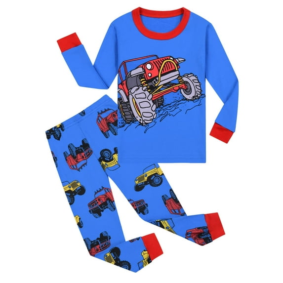 WIBACKER 100% Cotton Boys Truck Pajamas Long Sleeve Top and Pants 2 Piece Pjs Sets
