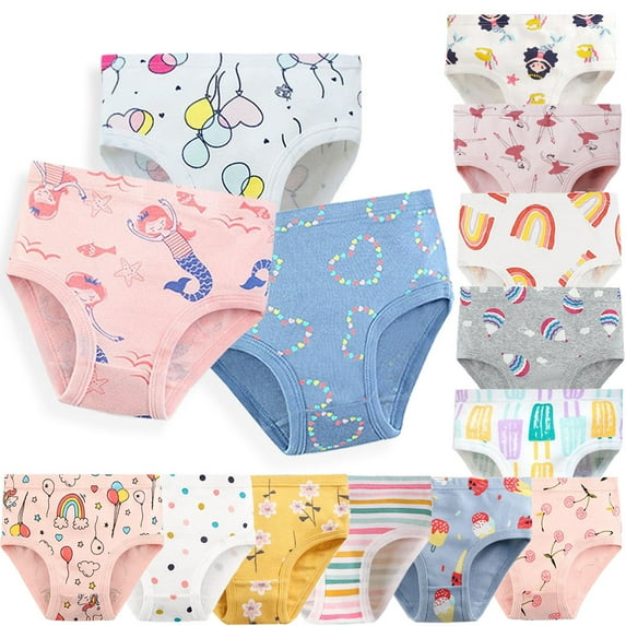 WIBACKER 100% Cotton Briefs for 2-10T Girls 3 Pack Panties, Kids Cartoon Floral Underwear, Color Random