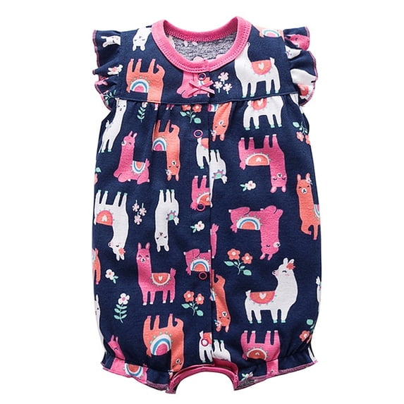 WIBACKER 100% Cotton Infant Baby Girl Snap-up Rompers, 0-24M,Ruffle Sleeve Toddler Summer Alpaca Jumpsuit