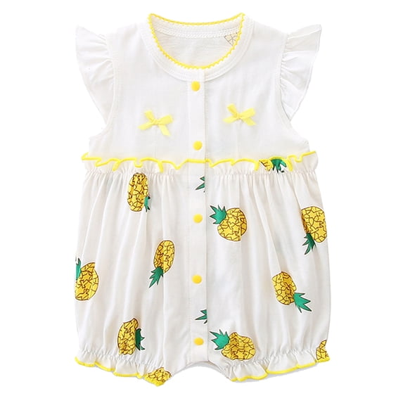 WIBACKER 100% Cotton Newborn Baby Girl Snap-up Rompers, 0-18M,Ruffle Sleeve Infant Summer Pineapple Jumpsuit