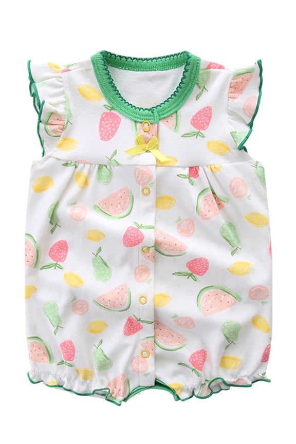 100% Cotton Newborn Baby Girl Snap-up Rompers, 0-18M,Ruffle Sleeve Infant Summer Watermelon Jumpsuit