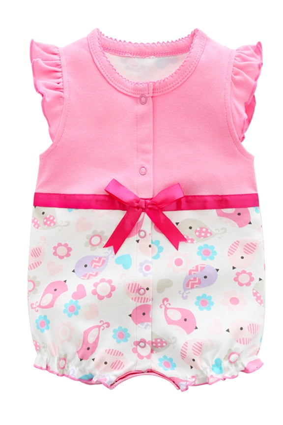 100% Cotton Newborn Baby Girl Snap-up Rompers, 0-18M,Ruffle Sleeve Infant Summer Whale Jumpsuit