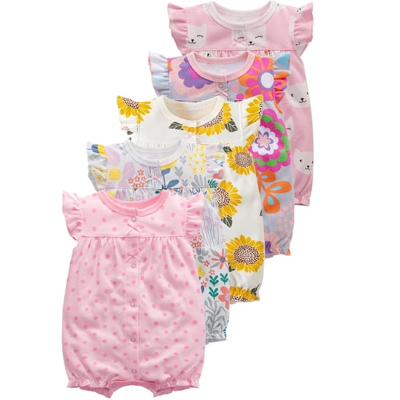WIBACKER 100% Cotton Newborn Baby Girl Snap-up Rompers, 0-24M,Ruffle Sleeve Infant Summer 1PCS Polka Dot Jumpsuit