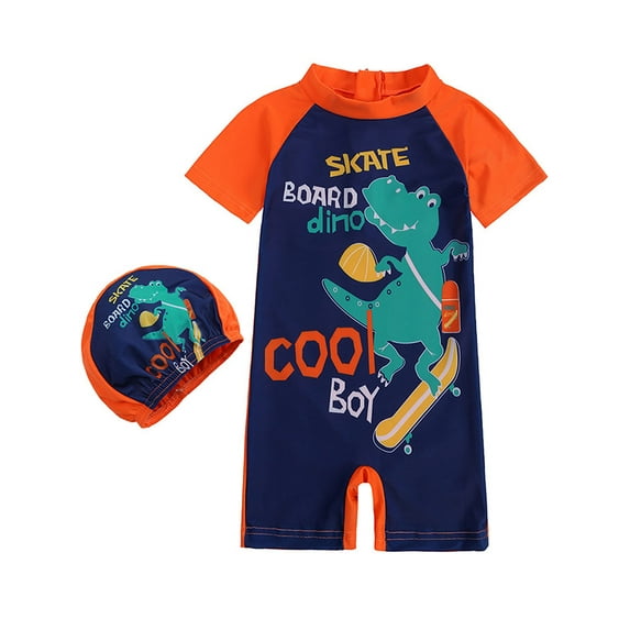 WIBACKER 12M-8Y Boys' Sunsuit - Dinosaur Bodysuit Swimsuit with Hat Kids Swimwear UPF 50+
