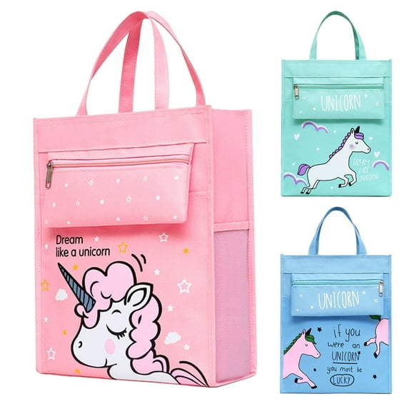 WIBACKER 13" Kids Girls Cartoon Unicorn Tote Bag Carry Bag for Shopping Books Beach Art Lesson Nylon Handbag