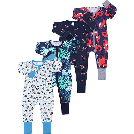 WIBACKER 1Pcs Baby Cotton Long Pajamas with Mittens Cuff for Boys 2 Way Zipper Both Footed and Footless Sleepers