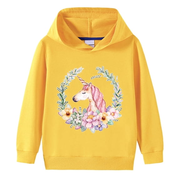 WIBACKER 2-10T Child Girls Cartoon Unicorn Hoodie Kids Long Sleeve Sweatshirt Hooded Pullover Tops