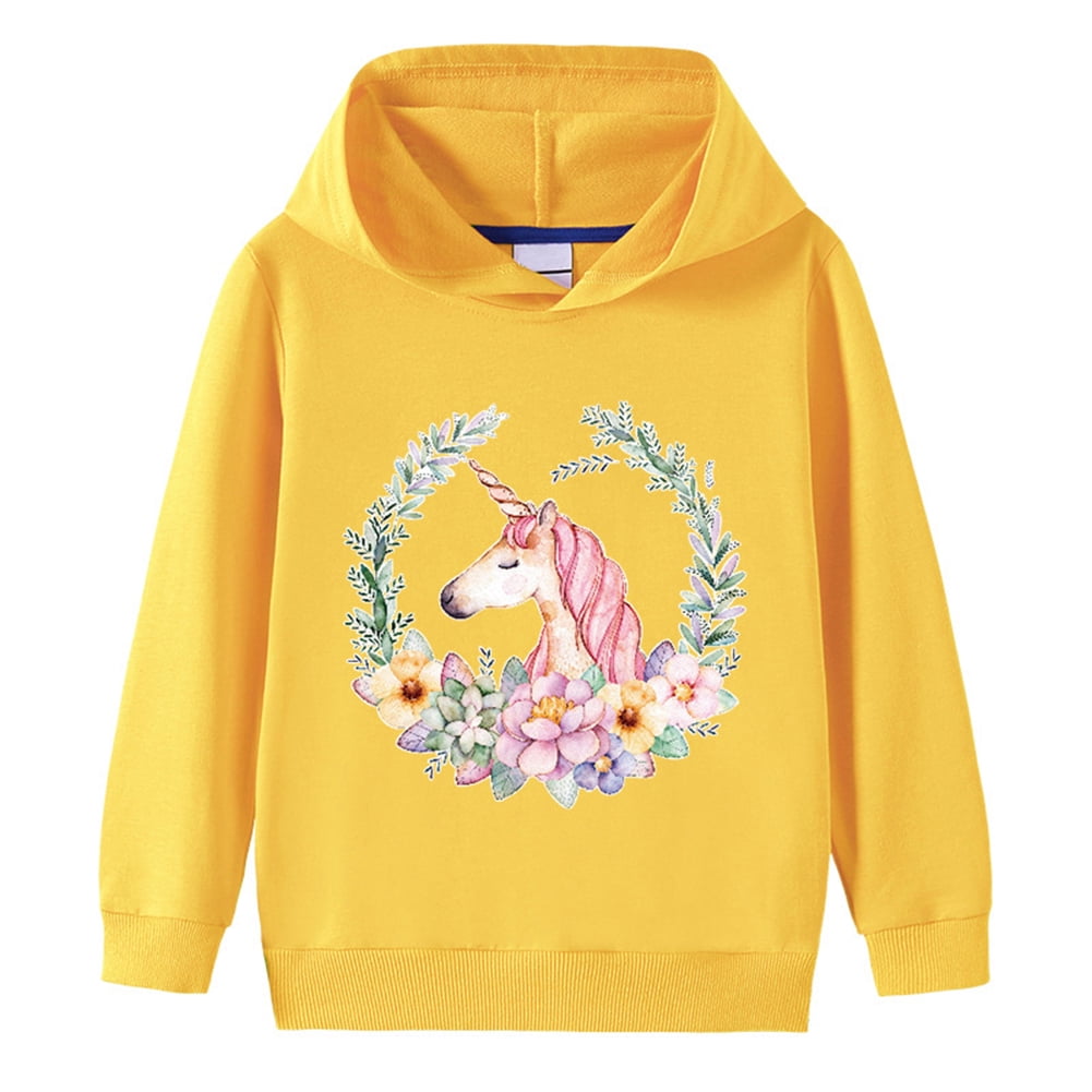 WIBACKER 210T Child Girls Cartoon Unicorn Hoodie Kids Long Sleeve