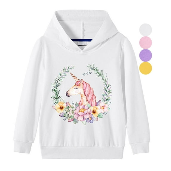 WIBACKER 2-10T Child Girls Cartoon Unicorn Hoodie Kids Long Sleeve Sweatshirt Hooded Pullover Tops