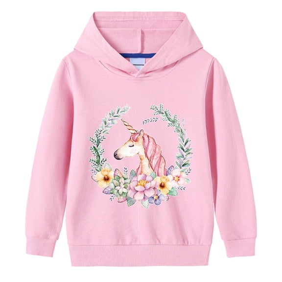 WIBACKER 2-10T Child Girls Cartoon Unicorn Hoodie Kids Long Sleeve Sweatshirt Hooded Pullover Tops