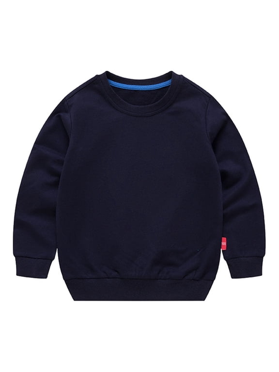 2-10T Kid Girls Boys Cotton Solid Color Long Sleeve Basic Crewneck Sweatshirt Tops