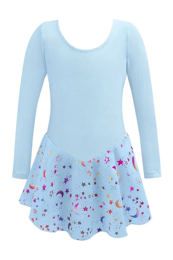2-10Y Glitter Ballet Leotards for Girls Dance Skirted Kids Ballet Tutu Dress Toddler Shiny Long Sleeve Dancewear