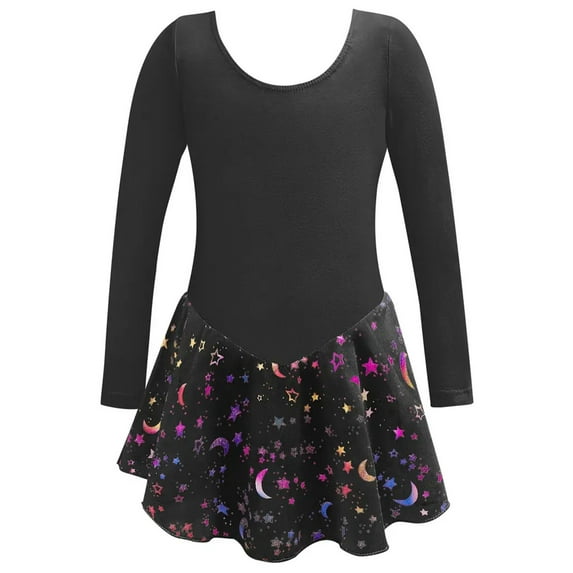 WIBACKER 2-10Y Glitter Ballet Leotards for Girls Dance Skirted Kids Ballet Tutu Dress Toddler Shiny Long Sleeve Dancewear