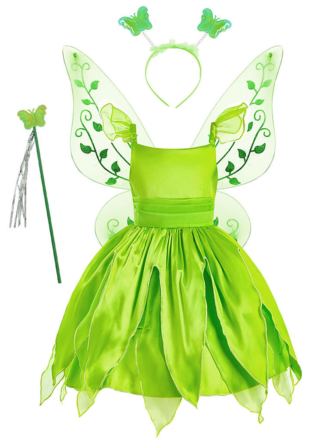 WIBACKER 2-10Y Green Fairy Princess Dresses for Girls Christmas Halloween  Costume Cosplay Dress Up with Wing & Accessories - Walmart.com