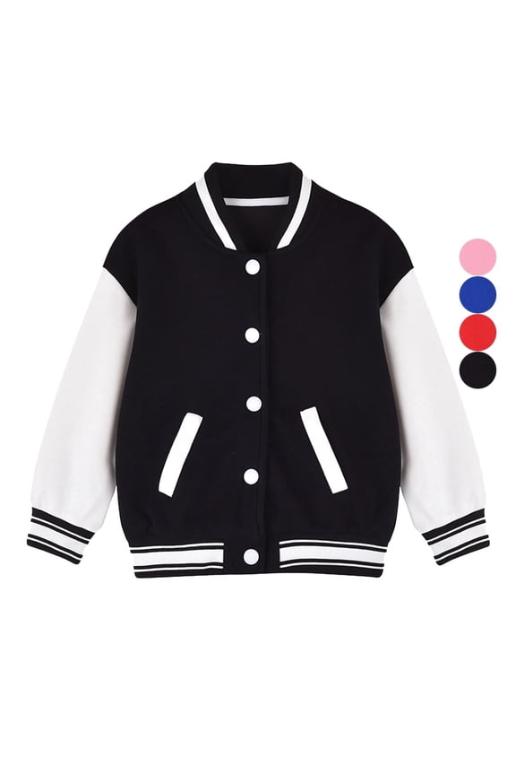 2-12T Child Boy Girl Casual Baseball Jacket School Coat Fall Bomber Jacket,Black
