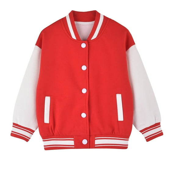 WIBACKER 2-12T Child Girl Boy Casual Baseball Jacket School Coat Fall Bomber Jacket,Red