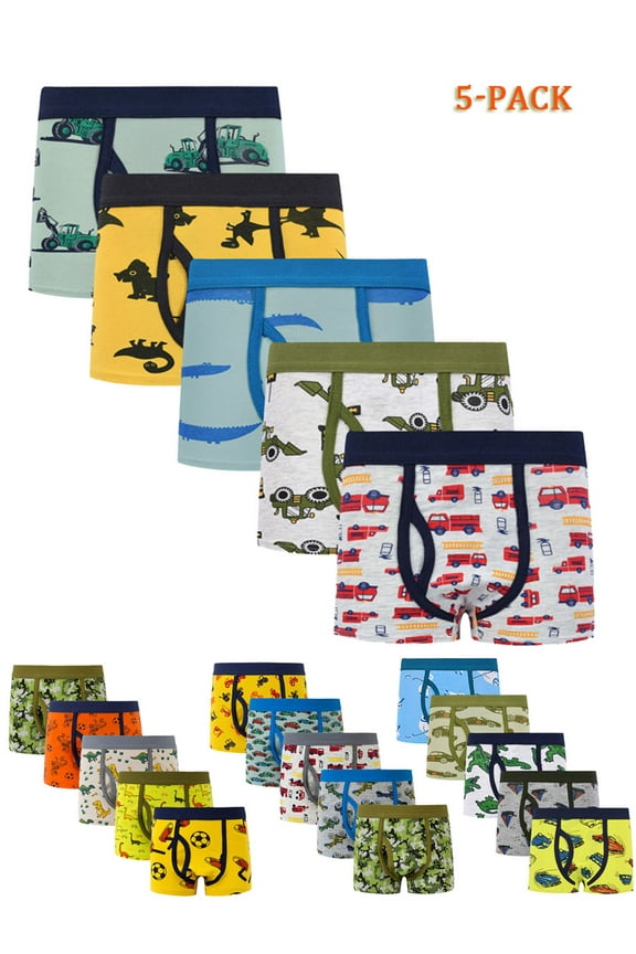 2-12Y Boys Cotton Underwear 5 Pack Cartoon Color Ramdon Toddler Little Kid Boxer Dinosaur Underpants
