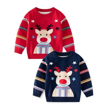 WIBACKER 2-6T Kid Girl Boy Christmas Elk Crewneck Sweater Toddler Fall Winter Knit Pullover Tops