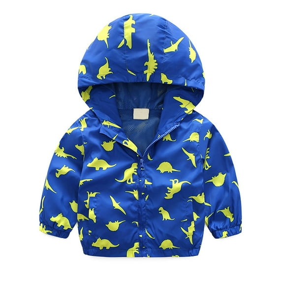 WIBACKER 2-6T Toddler Boys Thin Waterproof Hooded Jackets Mesh Lined Raincoats for Kids Windbreaker Dinosaur
