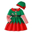 thumbnail image 1 of WIBACKER 2-6Y Toddler Baby Girls Christmas Elf Dress Kids Girls Long Sleeve Xmas Holiday Party Dress Up Clothes with Hat, 1 of 10