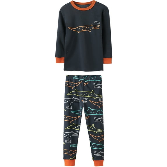 WIBACKER 2-7 Years Toddler and Little Boys' Long Sleeve Top and Pants Snug Fit 100% Cotton 2 Piece Pajama Set - Crocodile