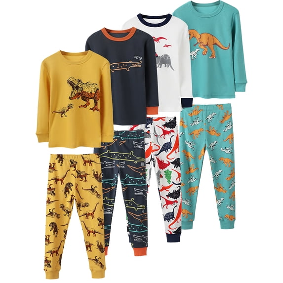 WIBACKER 2-7 Years Toddler and Little Boys' Long Sleeve Top and Pants Snug Fit 100% Cotton 2 Piece Pajama Set - Dinosaur