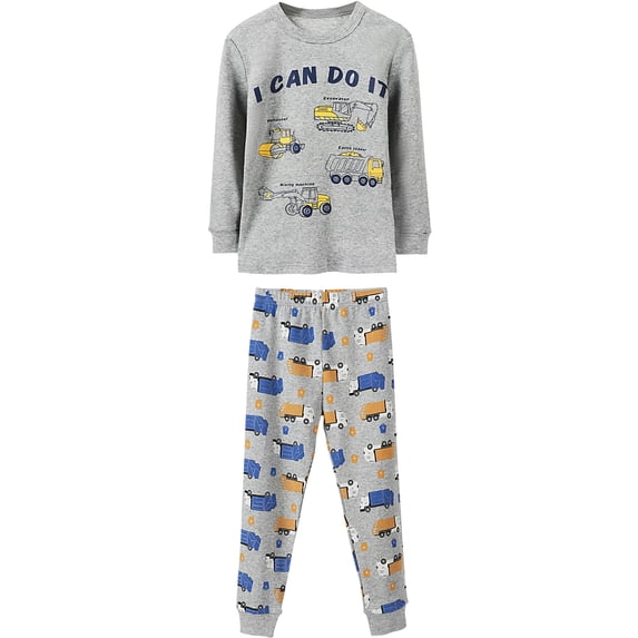 WIBACKER 2-7 Years Toddler and Little Boys' Long Sleeve Top and Pants Snug Fit 100% Cotton 2 Piece Pajama Set - Excavator