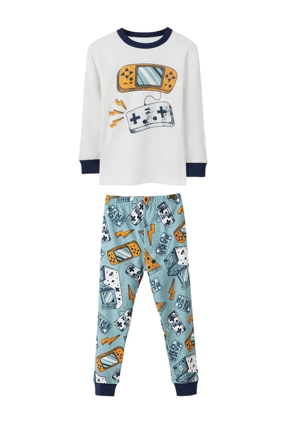 2-7 Years Toddler and Little Boys' Long Sleeve Top and Pants Snug Fit 100% Cotton 2 Piece Pajama Set - Game Console