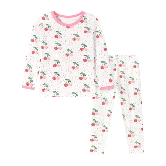 WIBACKER 2-7 Years Toddler and Little Girls' Long Sleeve Pajamas Set Cotton Top and Pants 2 Piece Sleepwear Pjs - Cherry