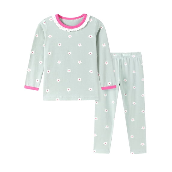 WIBACKER 2-7 Years Toddler and Little Girls' Long Sleeve Pajamas Set Cotton Top and Pants 2 Piece Sleepwear Pjs - Small Flowers